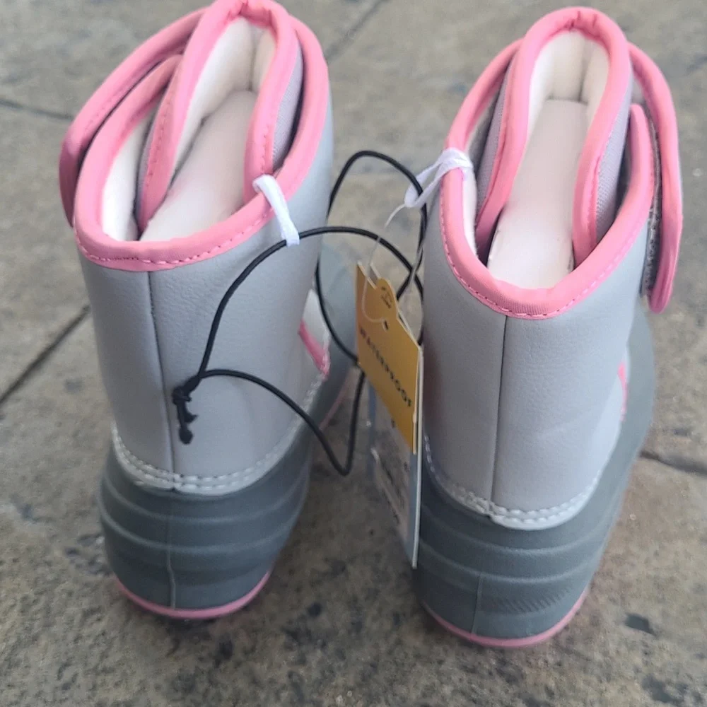 New! Cat & Jack Denver Girls 11 winter snow waterproof leather pink gray boots